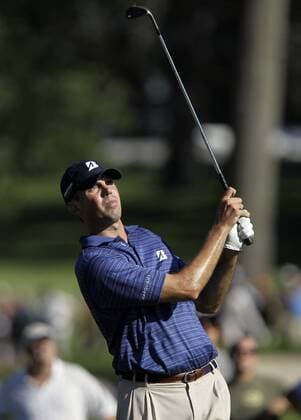 Matt Kuchar (USA) hits a shot from the 16th fairway in the final round of The Barclays at Ridgewood Country Club in New Jersey on August 29, 2010.  NYP20100829123