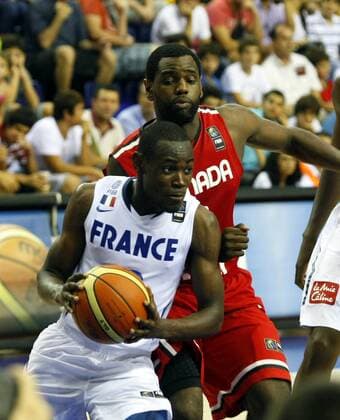 2010 FIBA World Championship GROUP D match between France (white) and Canada (red) at Halkapinar Dome Arena, Izmir. 31 August 2010. Pictured: Lan Mahinmi of France. 