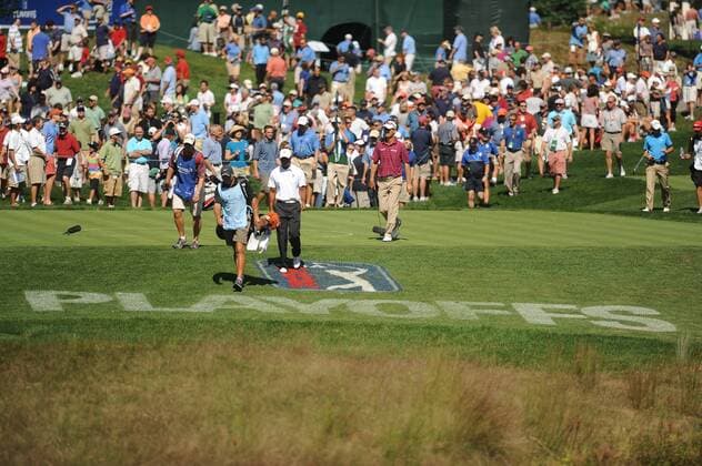 Sep. 04, 2010 - Norton, Massachusetts, United States of America - TIGER WOODS (USA) walks toward the 16th green over the PGA Playoffs logo during the second round of the Deutsche Bank Championship at the TPC Boston. - ZUMAq39