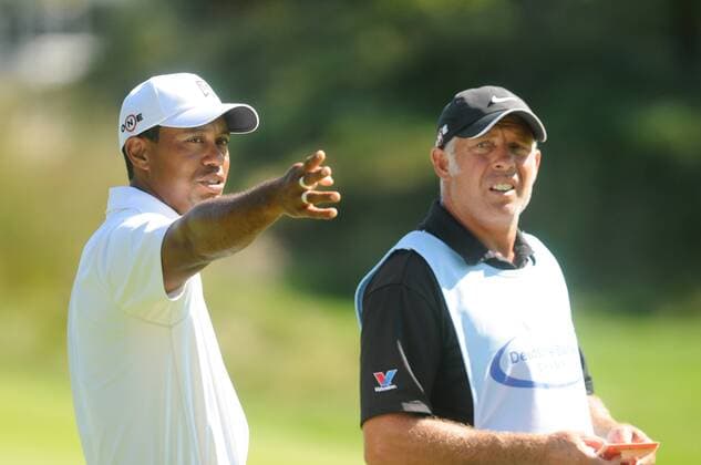 Sep. 04, 2010 - Norton, Massachusetts, United States of America - TIGER WOODS (USA, L) and caddy STEVE WILLIAMS (NZL) talk strategy during the second round of the Deutsche Bank Championship at the TPC Boston. - ZUMAq39