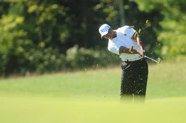 Sep. 04, 2010 - Norton, Massachusetts, United States of America - TIGER WOODS (USA) hits from the 10th hole fairway during the second round of the Deutsche Bank Championship at the TPC Boston. - ZUMAq39