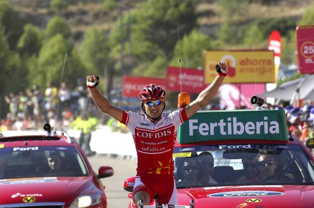 2010, Vuelta a Espana, Etappe 08 Villena - Xorret del Cati, Cofidis 2010, Etappensieger David Moncoutie, Xorret del Cati  o0 Freude Jubel