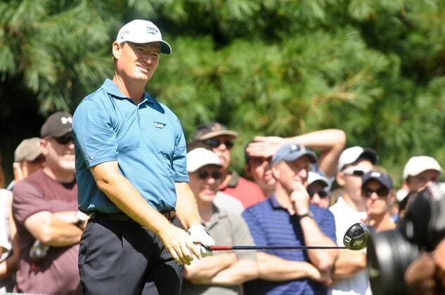 Sep. 05, 2010 - Norton, Massachusetts, United States of America - ERNIE ELS (RSA) watches his drive on the 6th hole during the third round of the Deutsche Bank Championship at TPC Boston. - ZUMAq39
