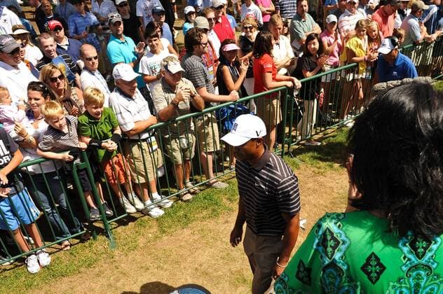 Sep. 05, 2010 - Norton, Massachusetts, United States of America - TIGER WOODS (USA) walks from the 9th hole green to the 10th hole tee while fans cheer him on during the third round of the Deutsche Bank Championship at TPC Boston. - ZUMAq39