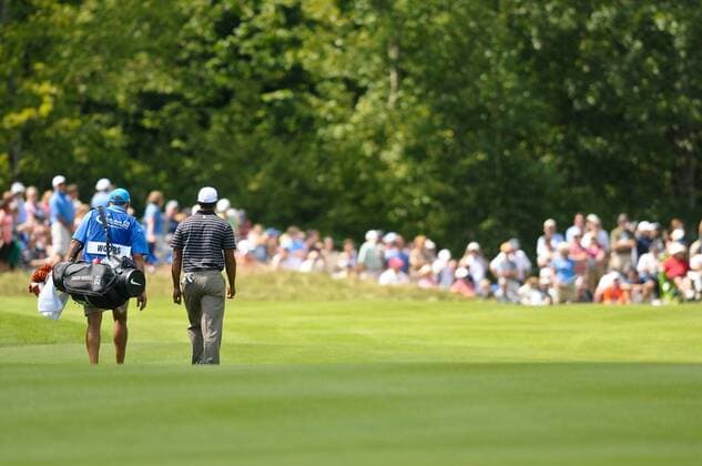 Sep. 05, 2010 - Norton, Massachusetts, United States of America - TIGER WOODS (USA, R) heads toward the 9th hole green during the third round of the Deutsche Bank Championship at TPC Boston. - ZUMAq39