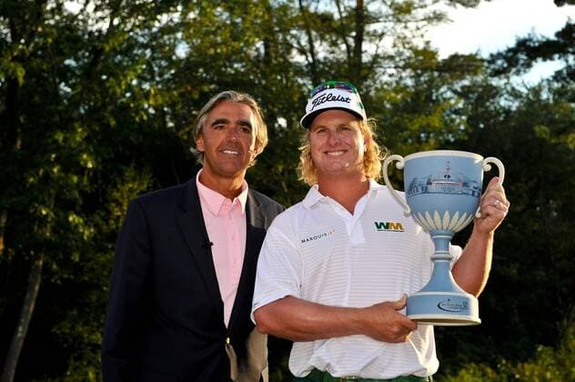 Sep. 06, 2010 - Norton, Massachusetts, USA - Deutsche Bank USA CEO SETH WAUGH (L) and tournament champion CHARLEY HOFFMAN with the Deutsche Bank Championship trophy at the TPC Boston. Hoffman won with a final score of 22 under, tying a tournament record - ZUMAq39 o0 Siegerehrung