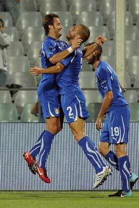 Florenz, Euro Quali, ITA, V.li. Alberto Gilardino, Lorenzo de Silvestri  o0 Jubel Freude
