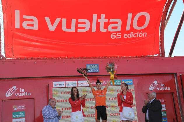 Vuelta a Espana 2010, 16. Etappe, Gijon - Cotobello: Etappensieger Mikel Nieve Iturralde (Euskaltel Euskadi)  o0 Jubel Freude Schriftzug Totale