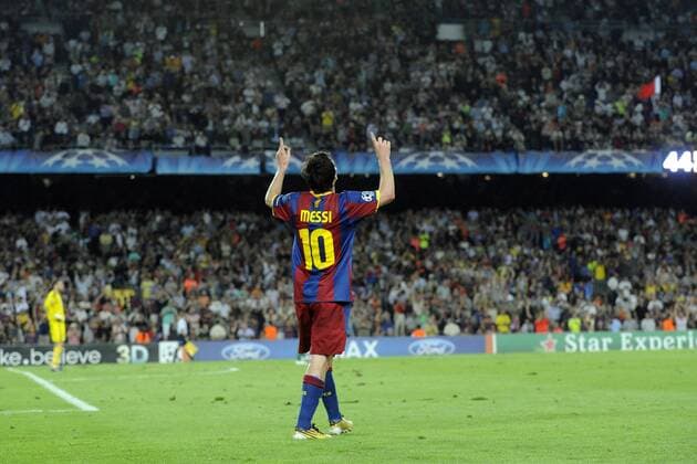 FC Barcelona vs. Panathinaikos Athen - Lionel Messi (Barca)  PLargo o0 Jubel Freude Zuschauer