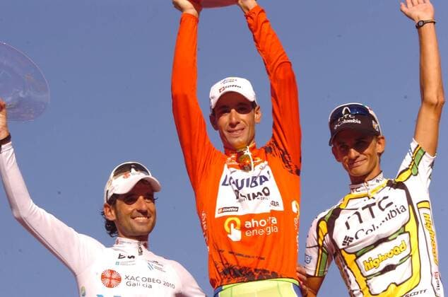 Vuelta a Espana 2010 - 21. Etappe - San Sebastian de los Reyes - Madrid - Vincenzo Nibali (Liquigas, Mitte) gewinnt vor Ezequiel Mosquera Miguez (Xacobeo - Galicia, L) und Peter Velits (Htc - Columbia) - 