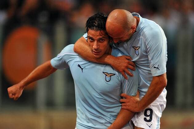 Lazio Rom (blau) vs. AC Mailand (schwarz): Sergio Floccari (L), Tommaso Rocchi  o0 Jubel, Freude,
