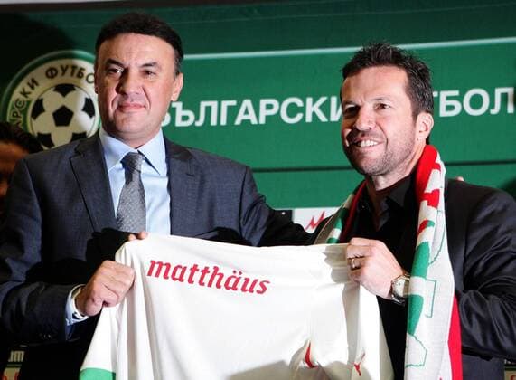24.09.2010 Sofia(Bulgaria) Borislav Mikhailov(L) president of Bulgarian football association with Lothar Matthäus(r) new coach of Bulgarian national football team  o0 Nationaltrainer Funktionär