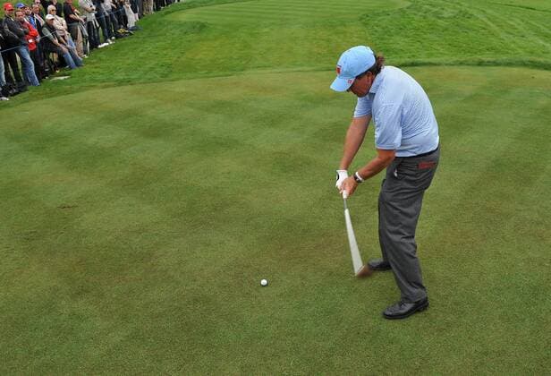 Golf - Ryder Cup 2010 - Practice Day 1: Phil Mickelson of the USA in action during practice at Celtic Manor, Newport 