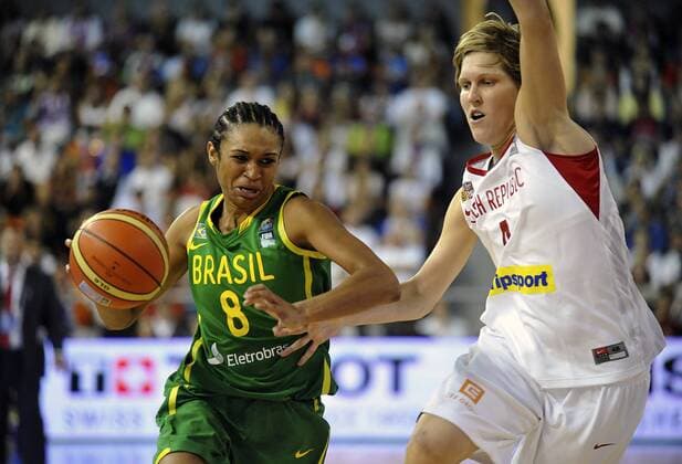 Jana Vesela of Czech Republic, right, and Iziane Castro Marques of Brazil fight for ball during their F group Women s Basketball World Championship match in Ostrava, on Wednesday, September 29, 2010. (CTKxPhoto IgorxSefr)  CTKPhoto1201009290963601