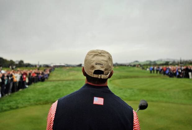Golf - Ryder Cup 2010 - Practice Day 3, Tiger Woods (USA) of the US surveys the 4th hole at Celtic Manor, Newport 