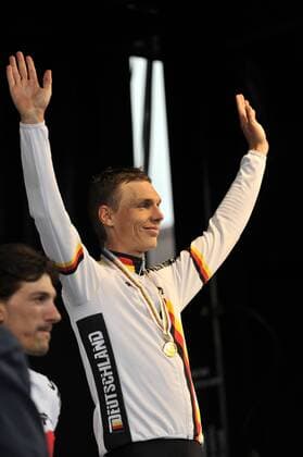 Road World Championships Time Trials, Elite Men held in Geelong Victoria - Tony Martin from Germany on the Podium after being presented his Bronze medal. xPeterxBlakemanx  ActionPlus11098961 Content restricted for UK based newspaper