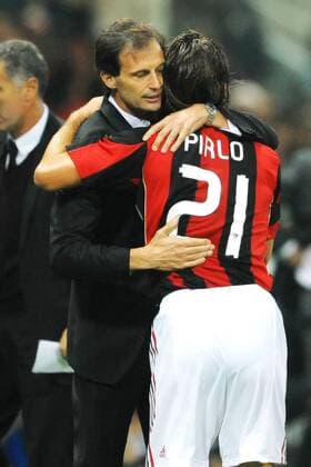Jubel Andrea PIRLO (R) mit Trainer Massimiliano (Milan) - Parma 2 10 2010 Stadio Ennio Tardini, Serie A 2010 2011 FC Parma (weiß) vs AC Milan (rot) ANDREAXSTACCIOLI
