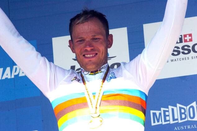 2010, World Championships elite, Winner Thor Hushovd NOR , Geelong  o0 Weltmeister Gold Medaille Goldmedaille Jubel Freude