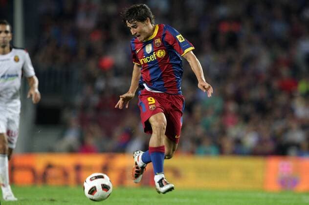 Football 03-10-2010 - FC Barcelona (Barca red stripes) vs RCD Mallorca (white) at Camp Nou stadium Barcelona, September 11, 2010. Bojan Krkic 