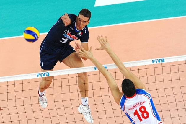 Emanuele BIRARELLI (ITA) and Marko PODRASCANIN (Serbia) FIVB 2010 Men s World Championship - Rome 10 10 2010 Palalottomatica ITALY (blue) vs SERBIA (white) --- baldassarrexstaccioli
