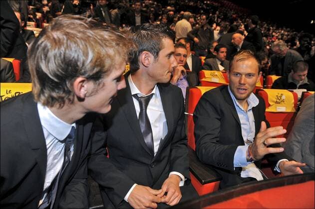 Präsentation Tour de France 2011 - 19.10.2010 - V.li. FRANK SCHLECK (LUX) - ANDY SCHLECK (LUX) - THOR HUSHOVD (nor) - -- xPhotoNewsx 
