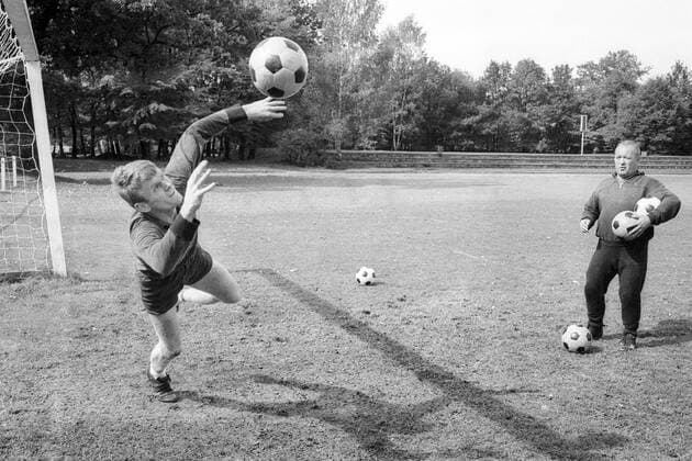 Trainer Zlatko Tschik Cajkovski (re.) und Torwart Sepp Maier (beide Bayern) Fußball 1. BL Herren Saison 1967 1968, FC Bayern München, Training Gruppe München