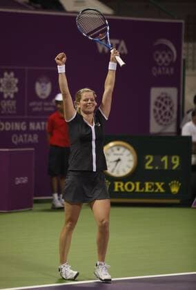 WTA Championships 2010 in Doha Qatar , internationales WTA TennisTurnier, WM, Damen Tennis, Finale,Endspiel: Kim Clijsters (BEL) jubelt nach ihrem Sieg, Weltmeister