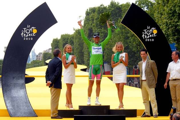 Alessandro Petacchi (ITA Lampre - Farnese Vini) - Sieger der Sprintwertung der Tour de France 2010 Tour of France 2010, 20. Etappe: Longjumeau - Paris Champs Elysees 102.5 km o0 Jubel, Freude Sieg, Sieger grünes Trikot