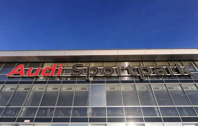 Fußball, Stadiongeschichte FC Ingolstadt 04 FC Ingolstadt 04: Uebersicht AUDI SPORTPARK in Ingolstadt  o0 Schriftzug