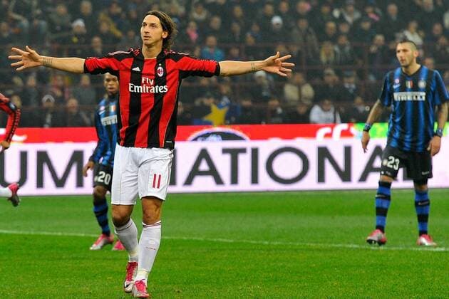Inter Mailand (blau) vs AC Milan: Jubel von Zlatan Ibrahimovic 
