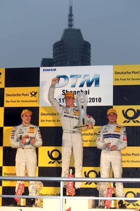 Motorsports DTM: german touring cars championship 2010, 11. race at Shanghai, 07 DTM 2010 winner Paul Di Resta (GBR, AMG Mercedes, C), 03 Gary Paffett (GBR, Salzgitter AMG Mercedes, L), 04 Bruno Spengler (Canada, Mercedes-Benz Bank AMG), xHOCHxZWEIx xMichaelxKunkelx o0 Gesamtsieg