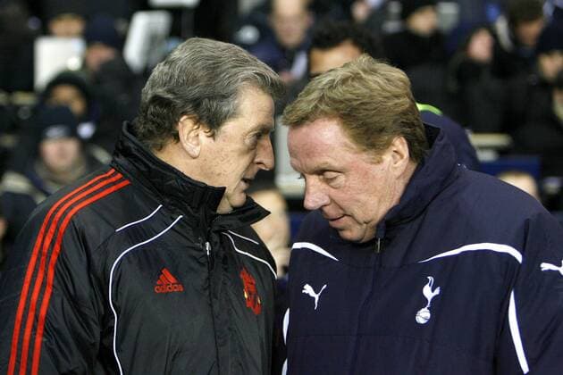 Football - Premier League - Tottenham Hotspur vs. Liverpool FC (red): Tottenham Hotspur s coach Harry Redknapp (R) and Liverpool s coach, Roy Hodgson share a word before the start of the match 