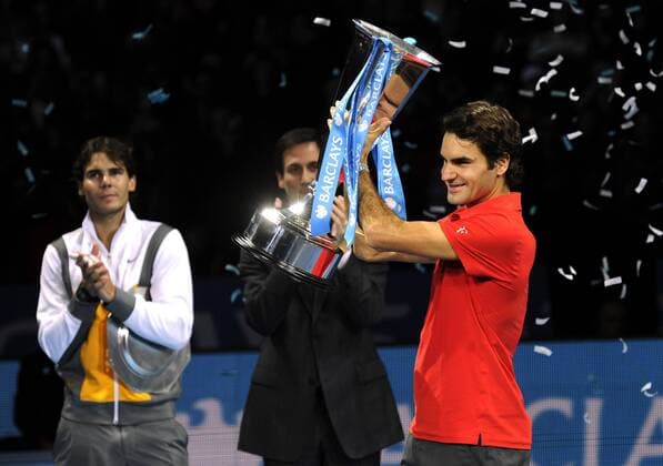 ATP WORLD TOUR FINALS LONDON - Roger Federer (SUI, re.) gewinnt seinen fünften Weltmeistertitel gegen Rafael Nadal (li., Spanien) o0 Jubel, Freude, Weltmeister