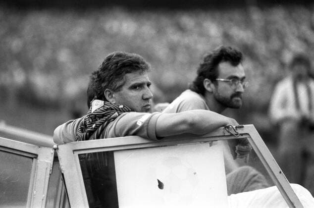 Trainer Jörg Berger (Frankfurt, li.) o0 Saison 1988 1989 1. BL, Eintracht Frankfurt - 1. FC Saarbrücken 2:0 Relegation