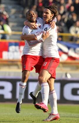 Robinho (l) and Zlatan Ibrahimovic (AC Milan) celebrate after scoring goal - 12.12.2010 - Bologna FC vs. AC Milan - lucaxpagliaricci
