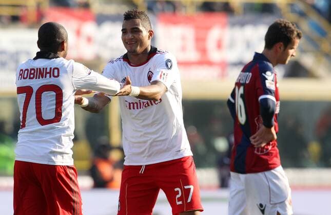 Robinho (l) and Kevin Prince Boateng (AC Milan) celebrate after scoring goal - 12.12.2010 - Bologna FC vs. AC Milan - lucaxpagliaricci