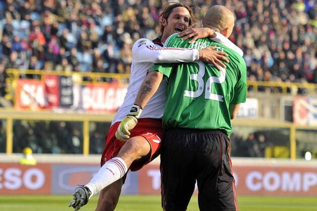 12.12.2010 - FC Bologna vs. AC Milan 0:3 - Luca Antonini (L) und Christian Abbiati (Milan) - 