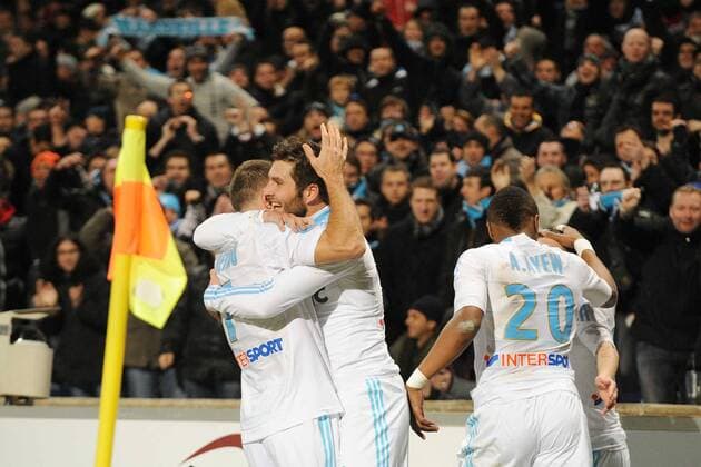 Ligue 1, Olympique Marseille (weiß) - Olympique Lyon (rot): Andre Pierre Gignac (Mitte) - Jubel - NxLEGOUICxFEP -  o0 Freude