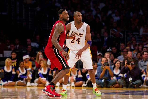 25 December 2010: Guard Kobe Bryant of the Los Angeles Lakers guards LeBron James of the Miami Heat during the second half of the Heat s 96-80 victory over the Lakers on Christmas Day at the STAPLES Center in Los Angeles, CA. Icon181101225061 EDITORIAL USE ONLY