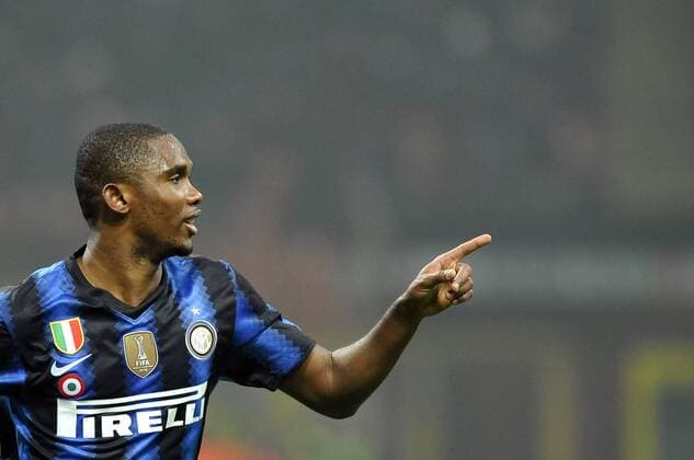 Samuel Eto o (Inter) jubelt - Inter Mailand (blau) vs. FC Bologna (weiß) - giorgioxperottino o0 Etoo Jubel Freude