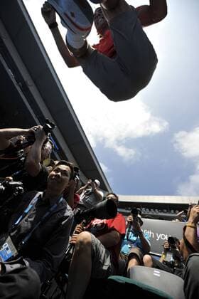 Rally for Relief charity match exhibition: Rafael Nadal (ESP) jumps after rests 