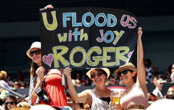 TENNIS - ATP, Australian Open MELBOURNE,AUSTRALIEN,16.JAN.11 - TENNIS - ATP World Tour, Grand Slam, Australian Open 2011, Qualifikation. Bild zeigt Fans von Roger Federer (SUI). Keyword: Plakat. o0 Fan, Zuschauer Plakat, Fanplakat, Fanplakate, Transparent kurios