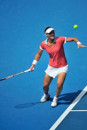 Jan. 16, 2011 - Melbourne, Victoria, Australia - Samantha Stosur Australia hits a forehand at the Rally For Relief charity exhibition match by top players of the 2011 Australian Open at Melbourne Park. - ZUMAx35