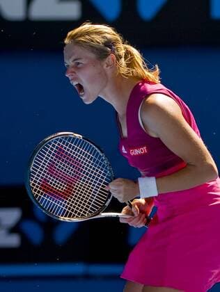 Sandra Zahlavova of the Czech Republic celebrates during the second round match of women s singles at the Australian Open tennis tournament in Melbourne Jan. 19, 2011.  o0 Jubel Freude