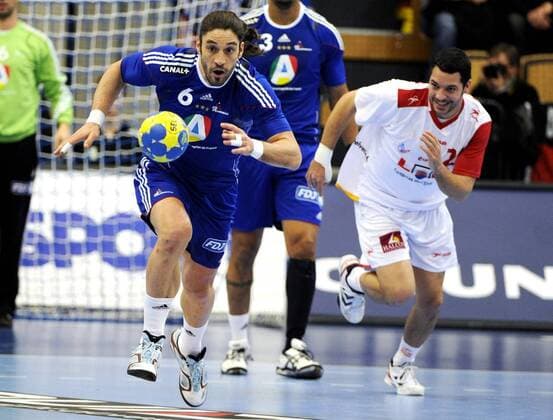 20.01.2011, Kristianstad - WM 2011 - Frankreich (blau) vs Spanien (weiß) --- Bertrand Gille (FRA) --- KP0300003 