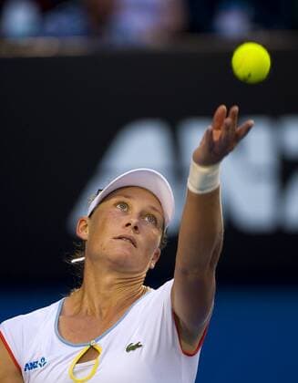 Samantha Stosur of Australia serves during the third round match of women s singles at the Australian Open tennis tournament in Melbourne Jan. 22, 2011. Stosur lost 0-2. 