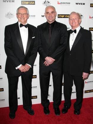 L-R: Roy Emerson (Australia), Andre Agassi (USA) and Rod Laver (Australia) G DAY BLACK TIE GALA AT HOLLYWOOD PALLADIUM  TonyaxWise