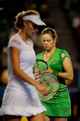 Melbourne, Victoria, Australia - Kim Clijsters (BEL) in action (R) vs Ekaterina Makarova (RUS) on day eight of the 2011 Australian Open at Melbourne Park, Australia. - ZUMAx35