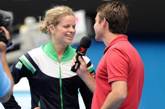 Kim Clijsters (BEL) conducts a post match interview after her quarter final match on day ten of the 2011 Australian Open at Melbourne Park, Australia. - ZUMAx35