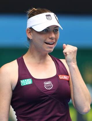 Vera Zvonareva of Russia reacts after winning the women s singles quarter-final match at the Australian Open tennis tournament in Melbourne, Australia, on Jan. 26, 2011.  o0 Jubel Freude